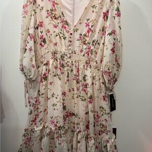 Taylor Cream and Green Floral Dress